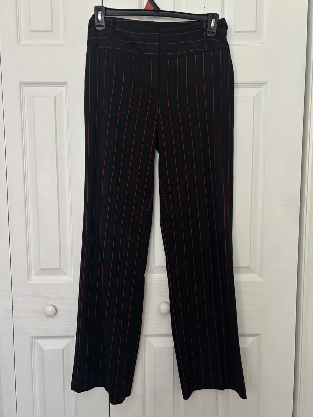 metrostyle Black Wide-Leg Pants with Red Pinstripes